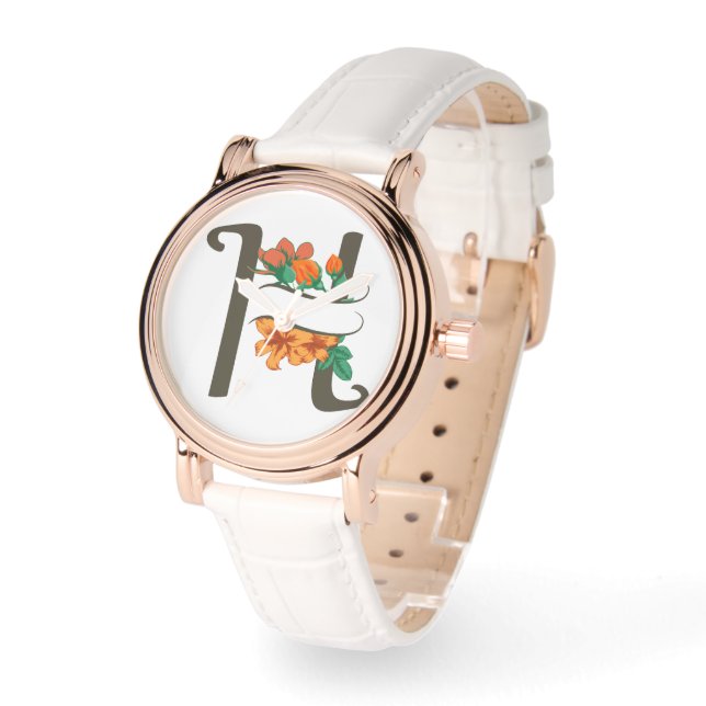 Hauptstadt H florale Monogramm Armbanduhr (Winkel)
