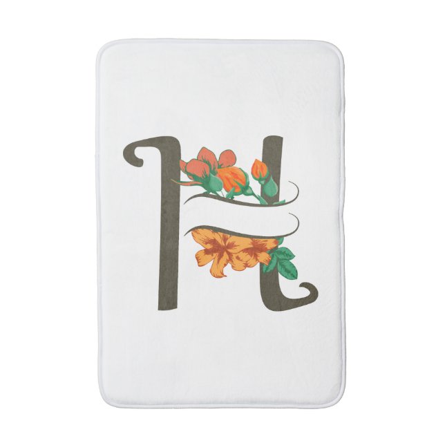 Hauptstadt H florale Monogramm Badematte (Vorderseite Vertikal)