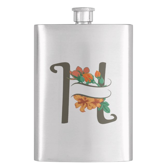 Hauptstadt H florale Monogramm Flachmann (Vorderseite)