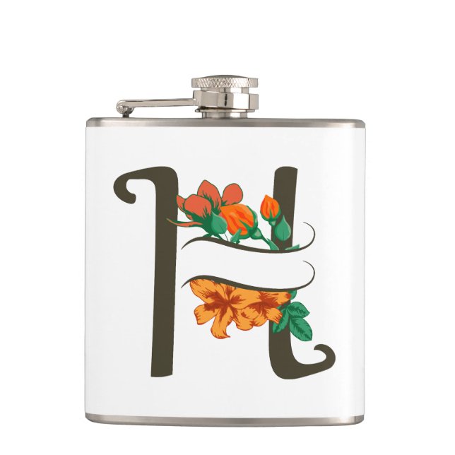 Hauptstadt H florale Monogramm Flachmann (Vorderseite)