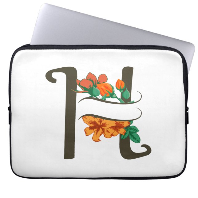 Hauptstadt H florale Monogramm Laptopschutzhülle (Vorderseite)