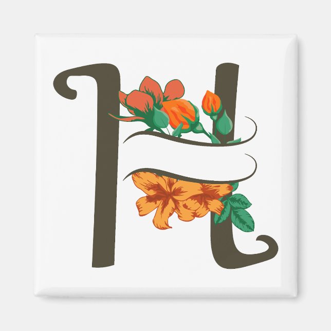Hauptstadt H florale Monogramm Magnet (Vorne)