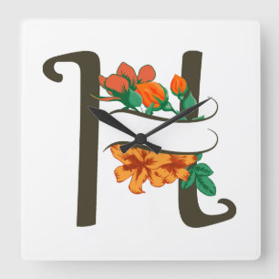 Hauptstadt H florale Monogramm Quadratische Wanduhr