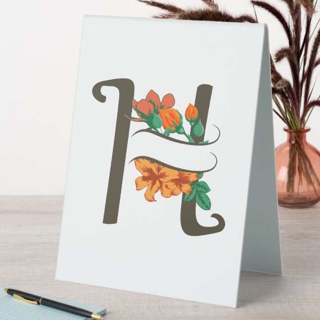 Hauptstadt H florale Monogramm Tischaufsteller (In Situ (Tisch))