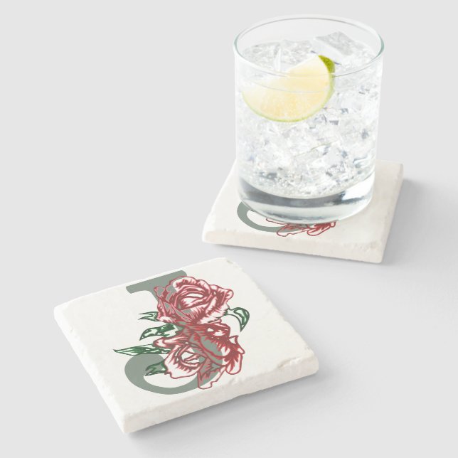 Hauptstadt J floral monogramm Steinuntersetzer (Seitenansicht)