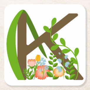 Hauptstadt K florale Monogramm Rechteckiger Pappuntersetzer