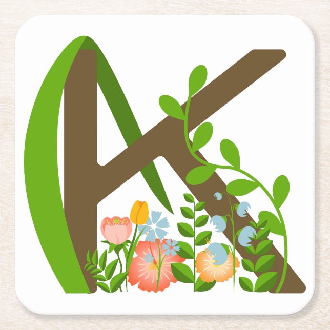 Hauptstadt K florale Monogramm Rechteckiger Pappuntersetzer (Vorderseite)