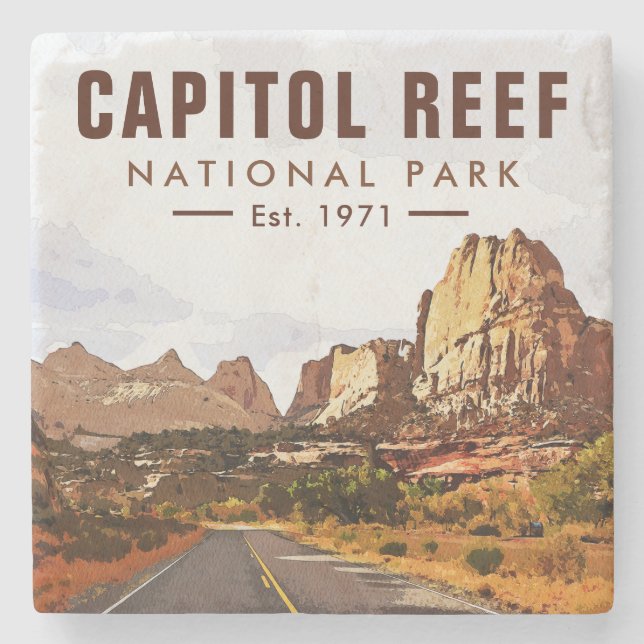 Hauptstadt Reef Nationalpark Utah Wüste Wasserfarb Steinuntersetzer (Vorderseite)