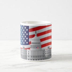 Hauptstadts-Gebäude Washington DCs US mit der Kaffeetasse