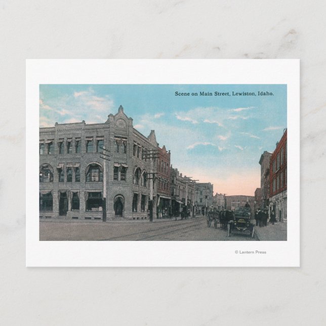 Hauptstraße mit Pferdewagen und Postkarte (Vorderseite)