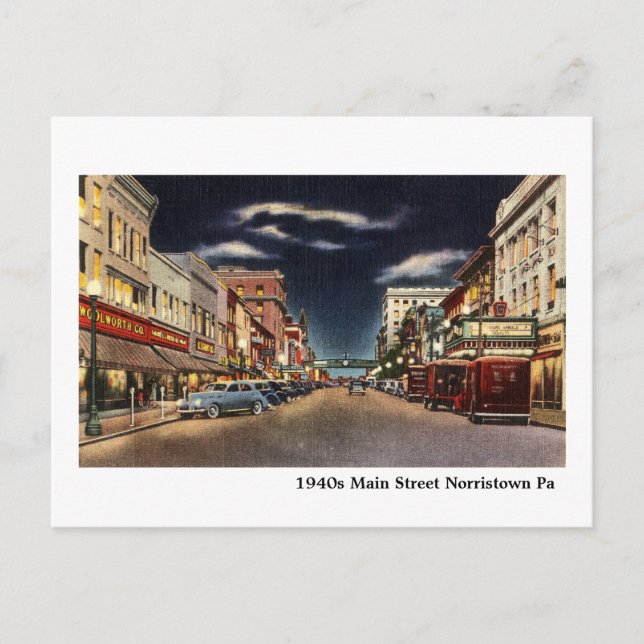 Hauptstraße von Norristown in den 1940er Jahren Postkarte (Vorderseite)