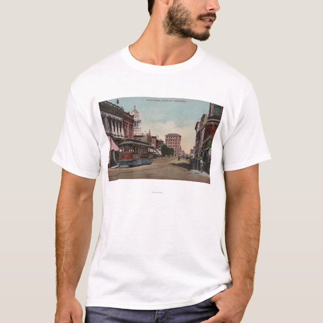Hauptstraßen-Ansicht mit Straßen-Auto T-Shirt (Vorderseite)