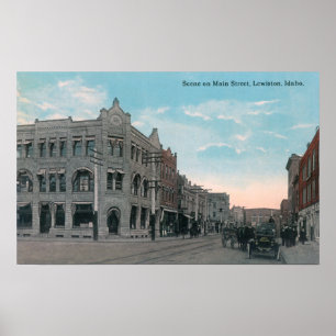 Hauptstraßen-Szene mit Pferdewagen und Poster