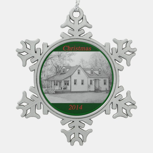 Haus 2 schneeflocken Zinn-Ornament (Vorderseite)