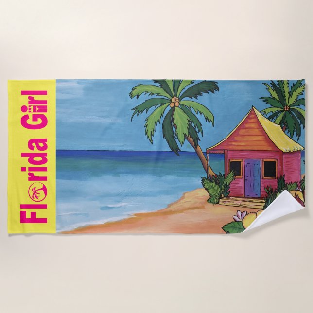 Haus am Strand von Florida Girl Strandtuch (Vorderseite)