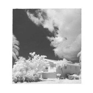 Haus auf den Florida Keys und seine Palmen, USA. Notizblock
