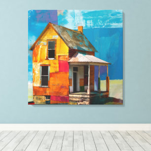 Haus aus einer Collage von Stücken und Texturen Leinwanddruck