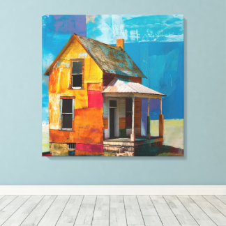 Haus aus einer Collage von Stücken und Texturen Leinwanddruck