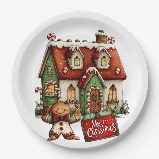 Haus aus Lebkuchen  Pappteller (Vorderseite)