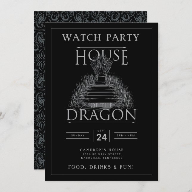 HAUS DER DRAGON Watch Party Einladung (Vorne/Hinten)