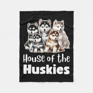 Haus der Huskies Niedliche Wasserfarbe Welpe Huski Fleecedecke