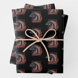 HAUS DES DRAGONS | Drachenprofil in Flammen Geschenkpapier Set