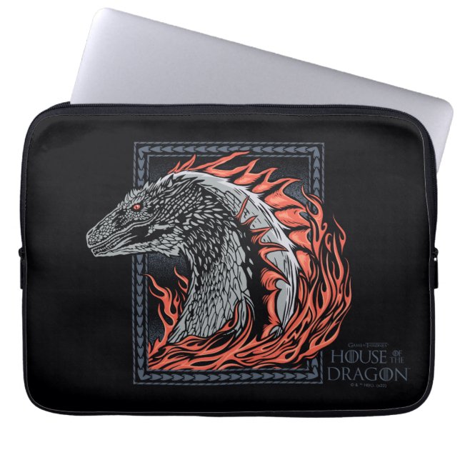 HAUS DES DRAGONS | Drachenprofil in Flammen Laptopschutzhülle (Vorderseite)