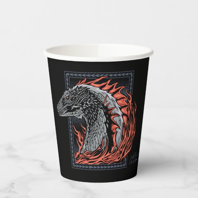 HAUS DES DRAGONS | Drachenprofil in Flammen Pappbecher (Links)