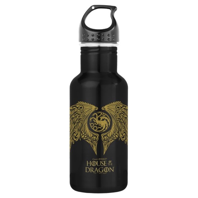 HAUS DES DRAGONS | Flügeliges Targaryen-Wappen Edelstahlflasche (Vorderseite)