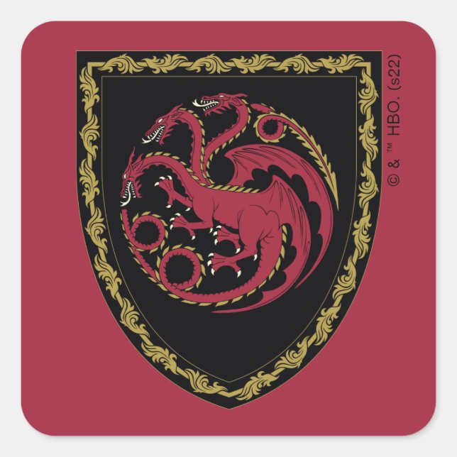 HAUS DES DRAGONS | House Targaryen Wappen Quadratischer Aufkleber (Vorderseite)