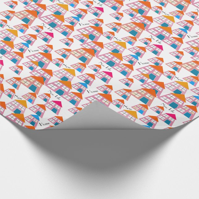 HAUS-ERWÄRMUNG, NEUES HAUS, BEWEGLICHES ZUHAUSE GESCHENKPAPIER (Ecke)
