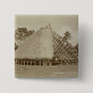 Haus-Gebäude in Samoa-Inseln, c.1875 (Sepia-Foto) Button
