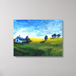 Haus im Grünen Triptych Leinwanddruck