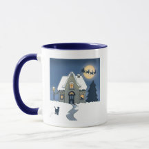 Haus in Snowy Night mit Katze und Santa