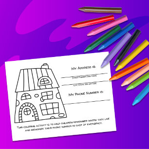 Haus Lehr-Notfall-Info für Kinder Aktivitätskarte Postkarte