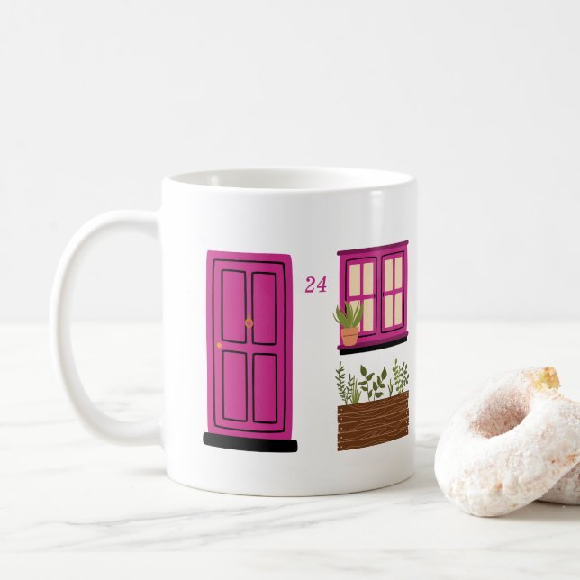 Haus mit rosa Tür mit individuellem Angebot Kaffeetasse (Mit Donut)