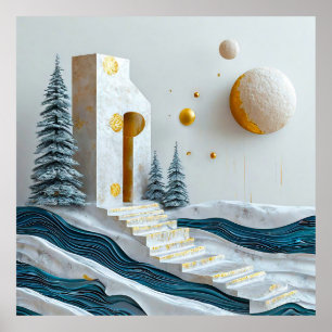 Haus mit Treppe aus Papier geschnitten als Kunstge Poster