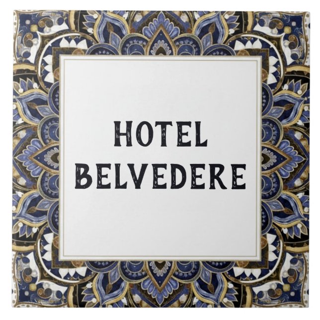 Haus- oder Hotelnamensschild Fancy Blau Gold Fliese (Vorderseite)