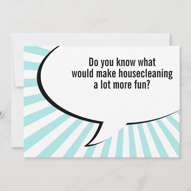 Haus putzender Mädchenwitz Einladung (Vorderseite)