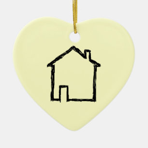 Haus-Skizze. Schwarzes und Creme Keramikornament