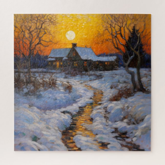 Haus Sunset Winter Landschaft (Vertikal)