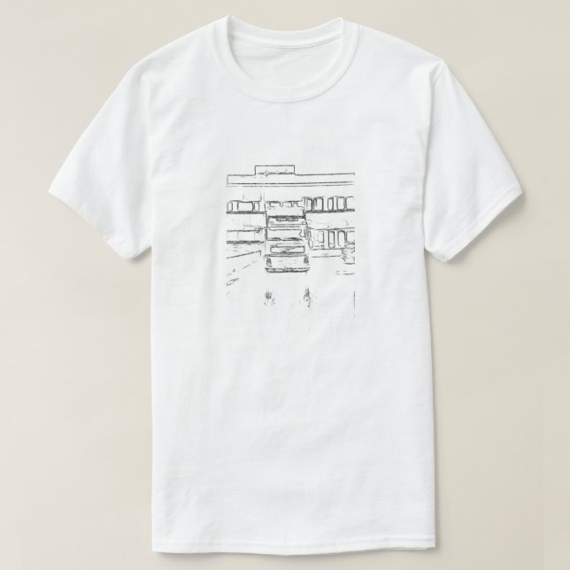 Haus und Anhänger T-Shirt (Design vorne)