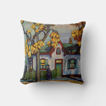 Haus- und Frauengemälde 16" x 16" Kissen