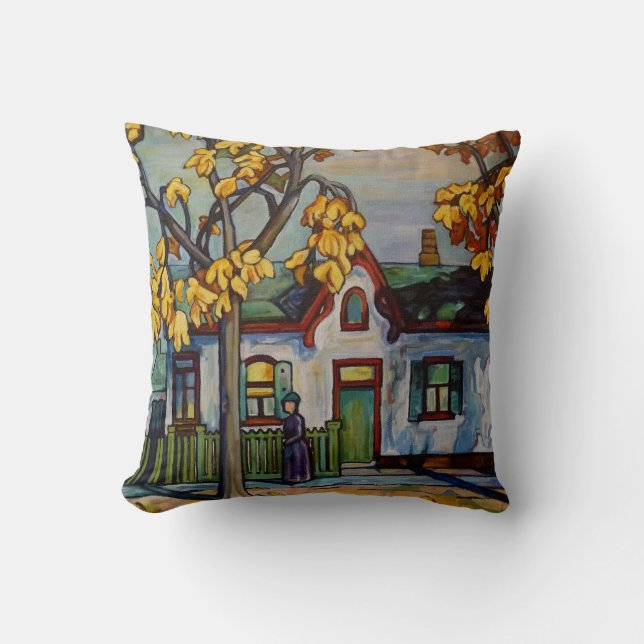 Haus- und Frauengemälde 16" x 16" Kissen (Vorderseite)
