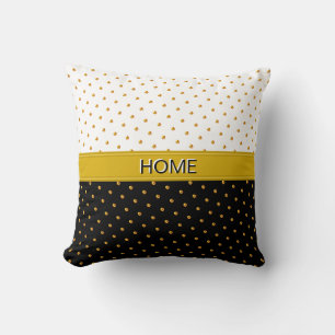Haus und goldene Polka Dots auf Schwarz-Weiß Kissen