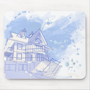 Haus: Watercolor zeichnen Mousepad