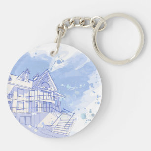 Haus: Watercolor zeichnen Schlüsselanhänger