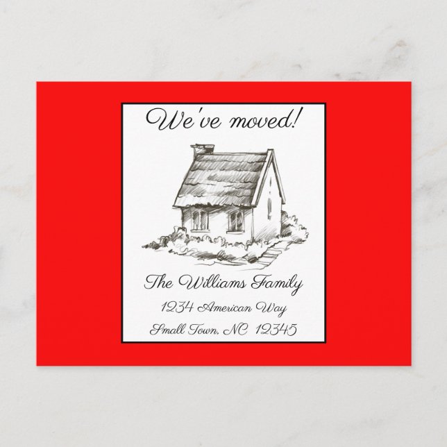 Haus Zeichnend auf der Postkarte mit roter Adresse (Vorderseite)