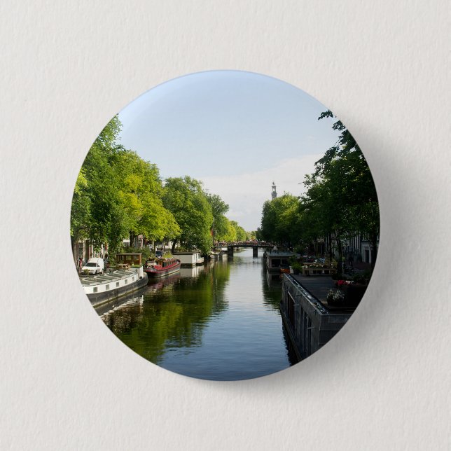 Hausboote auf dem Amsterdamer Kanal Button (Vorderseite)