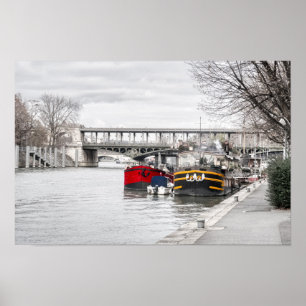 Hausboote vor Pont Bir-Hakeim - Paris Poster